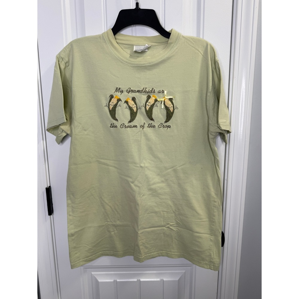 Decorated Originals T-Shirt Large Sage Green Excellent Vintage Grandma Corn Pun
